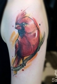 女生手臂上彩绘水彩小鸟纹身图片