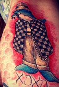 男生大腿上彩绘点刺几何线条小动物海豚纹身图片
