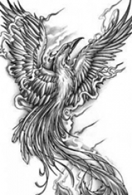黑灰素描创意霸气展翅凤凰纹身手稿