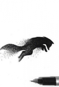 创意的黑色点刺抽象线条小动物轮廓狐狸纹身手稿