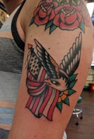 双大臂纹身 男生手臂上彩色的老鹰纹身图片