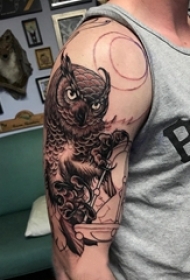 纹身猫头鹰 男生手臂上素描纹身猫头鹰图片