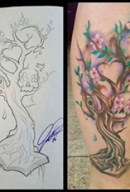 树纹身 女生小腿上树纹身彩绘图片