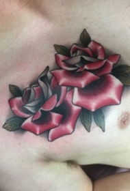 文艺花朵纹身 男生胸部上彩绘纹身花朵图片