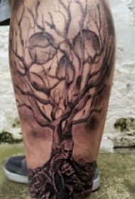 树纹身 男生小腿上树纹身骷髅头图片