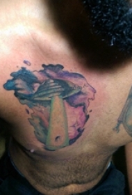 纹身胸部男 男生胸部彩色的飞碟纹身图片