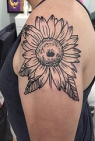 向日葵纹身图片 女生大臂上黑色的向日葵纹身图片