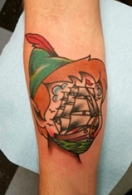 纹身小帆船 男生手臂上彩绘纹身帆船纹身图片