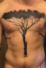 纹身胸部男 男生胸部黑色的大树纹身图片