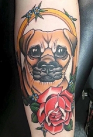 小狗纹身图片 男生手臂上小狗纹身彩色图片