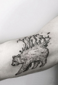 小动物纹身 男生手臂上黑色的熊纹身图片