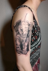 小动物纹身 男生大臂上黑色的大象纹身图片