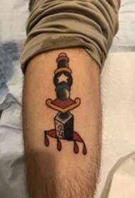 欧美匕首纹身 男生小腿上匕首纹身图案