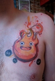 肩膀简约纹身 男生肩部彩色的火焰纹身图片