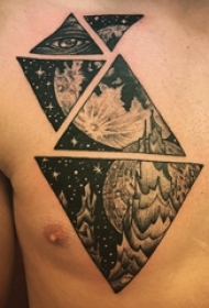小宇宙纹身 男生胸部黑色的宇宙风景纹身图片