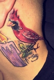 颈部纹身设计 男生颈部蜡烛和鸟纹身图片