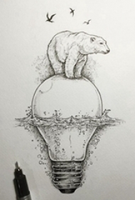 熊纹身 创意的北极熊和灯泡纹身手稿