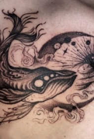 纹身胸部男 男生胸部黑色的鲸鱼纹身图片