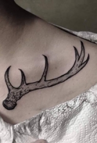 麋鹿角纹身 女生肩部黑色的鹿角纹身图片