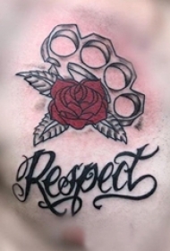 纹身胸部男 男生胸部英文和玫瑰纹身图片