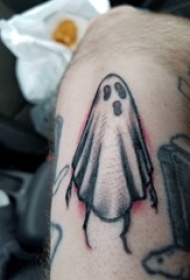 纹身卡通 男生小腿上彩色的幽灵纹身图片
