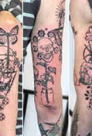 极简线条纹身 男生手臂上黑色的骷髅纹身图片