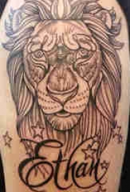 百乐动物纹身 男生大臂上英文和狮子纹身图片