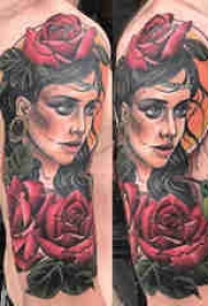 女生人物纹身图案 男生手臂上女生人物纹身图案