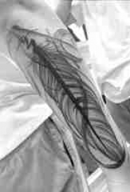 手臂纹身素材 男生手臂上黑色的羽毛纹身图片