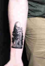 植物纹身 男生手臂上黑色的大树纹身图片