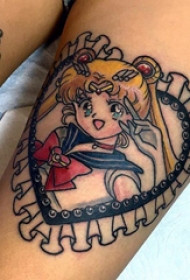 美少女战士纹身图案 女生大腿上心形和美少女战士纹身图片