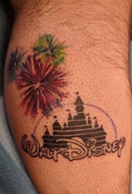 欧美小腿纹身 男生小腿上烟火和迪士尼城堡纹身图片
