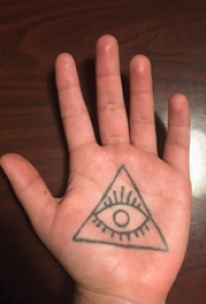 手掌小纹身 男生手掌上三角形和眼睛纹身图片