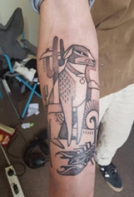 几何动物纹身 男生手臂上黑色的小狗纹身图片