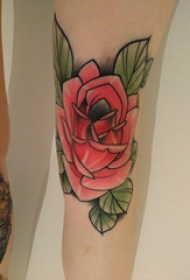 腿部纹身 女生腿部彩色的玫瑰纹身图片