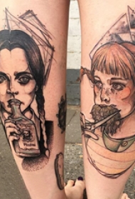 女生人物纹身图案 多款彩色渐变纹身素描女生人物纹身图案