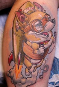 欧美小腿纹身 男生小腿上彩色的卡通小狗纹身图片