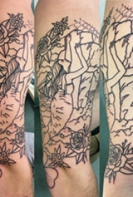 纹身美人鱼图案 男生大腿上美人鱼纹身图片