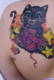 炫彩小猫肩部纹身