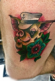 纹身猪 男生大腿上猪纹身图片