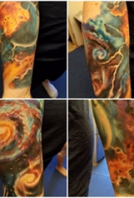 纹身星球 男生手臂上彩色纹身星球纹身图片