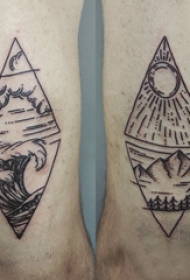 手臂纹身素材 男生手臂上三角形和山水纹身图片