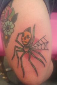 蜘蛛纹身 男生手臂上骷髅和蜘蛛纹身图片