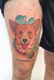 大腿纹身男 男生大腿上英文和小狗纹身图片