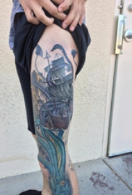 海洋纹身素材 男生大腿上海洋图腾纹身图片