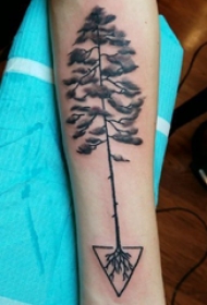 手臂纹身图片 男生手臂上三角形和树纹身图片