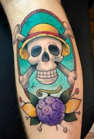 手臂纹身图片 男生手臂上植物和骷髅纹身图片