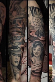 人物花臂纹身图案 男生手臂上黑色的人物纹身图片