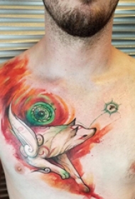 九尾狐狸纹身 男生胸部彩色的狐狸纹身图片