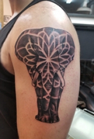 双大臂纹身 男生大臂上黑色的大象纹身图片